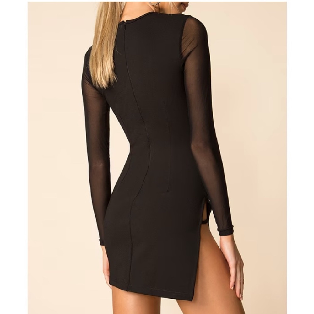 Black Long Sleeve Mini Dress leg slit from superdown - Picture 3 of 4
